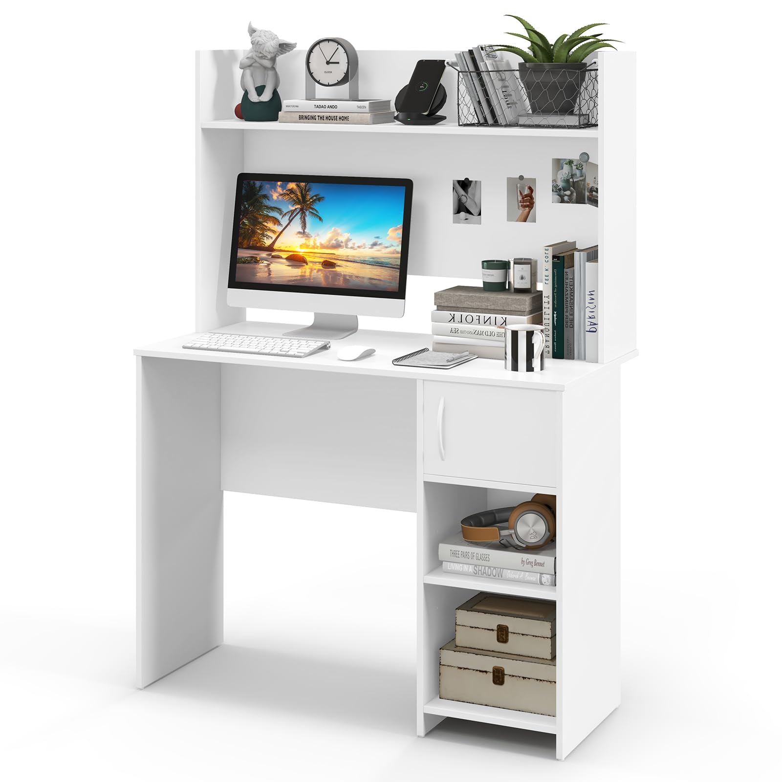Tangkula Computer Desk with Hutch for Bedroom